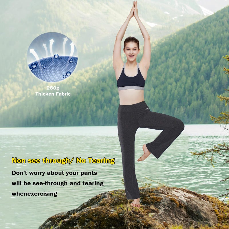 HISKYWIN Inner Pocket Yoga Pants 4 Way Stretch Tummy Control Workout Running Pants, Long Bootleg Flare Pants HF2-Dark Grey-XXL - Image 5